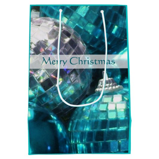 Blauer Baum Frohe Weihnachtsgeschenke Medium Mittlere Geschenktüte (Rückseite)