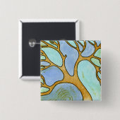Blauer Baum-Kunst-Knopf Button (Vorne & Hinten)