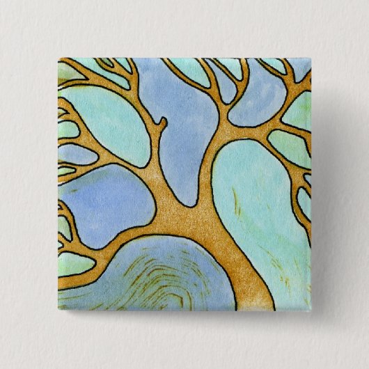Blauer Baum-Kunst-Knopf Button (Vorderseite)