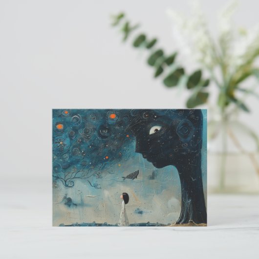 Blauer Baum mit einem faszinierenden Surreal Postkarte (Stehend Vorderseite)