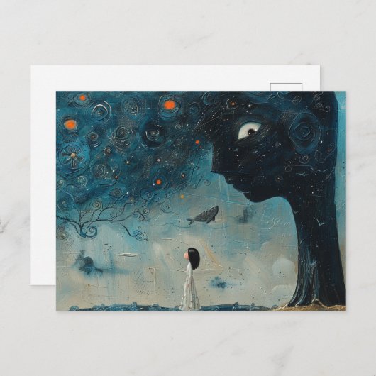 Blauer Baum mit einem faszinierenden Surreal Postkarte (Vorne/Hinten)