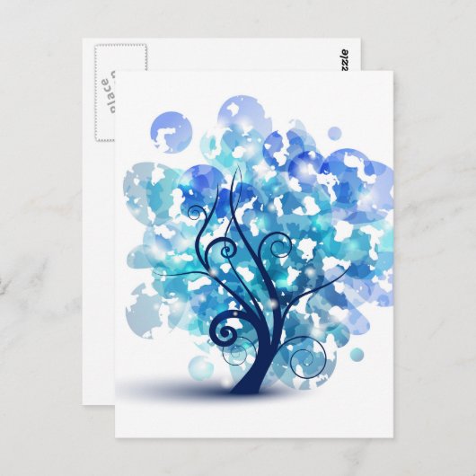 Blauer Baum Postkarte (Vorne/Hinten)
