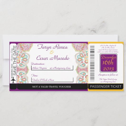 Blauer Baum / Snowf Boarding Pass Einladung Hochze (Vorderseite)