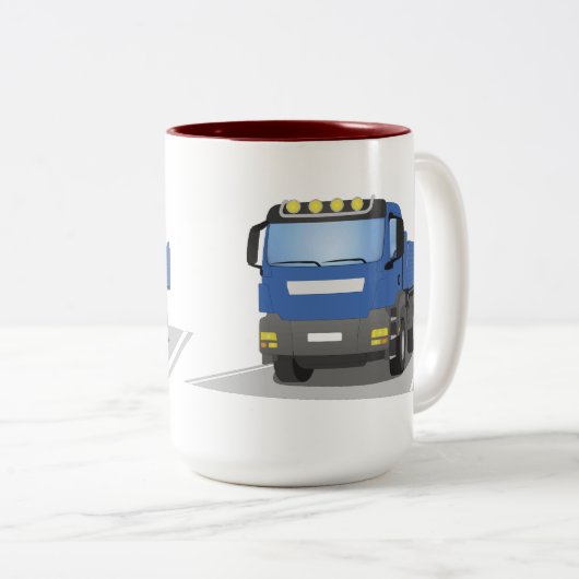 blauer Baustellen LKW Zweifarbige Tasse (VorderseiteRechts)