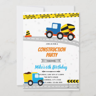 Blauer Baustellen-Transport-Geburtstag Einladung