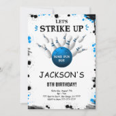 Blauer bearbeitbarer Bowling Einladung (Vorderseite)