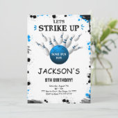 Blauer bearbeitbarer Bowling Einladung (Stehend Vorderseite)