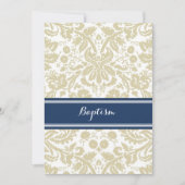 Blauer Beige Damask Taufe Einladung (Vorderseite)