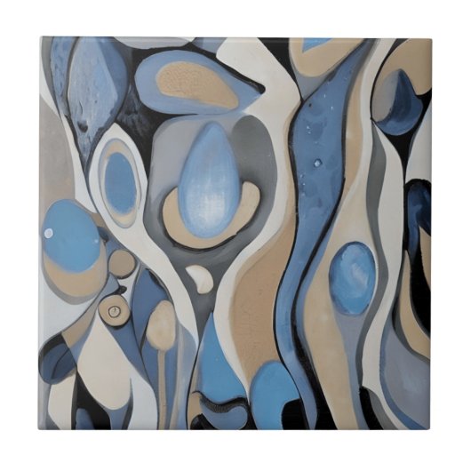 Blauer Beige Drops Stones Keramik Tile Fliese (Vorderseite)