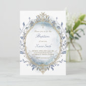 Blauer beige Rahmen Aquarellfarbe Taufe Baby Einladung (Stehend Vorderseite)