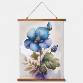 Blauer Bell Blume Wasserfarben Wandteppich Mit Holzrahmen