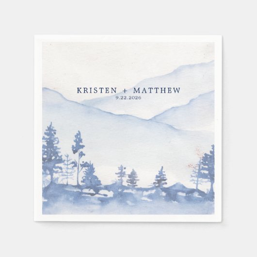 Blauer Berg Rustikale Hochzeit Serviette (Vorderseite)