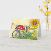Blauer Bicycle Sonnenblume Roter Pilz Gelber Vogel Karte (Gelbe Blume)