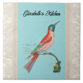 Blauer Bienenfresser mit Namen auf Aqua Fliese (Vorderseite)