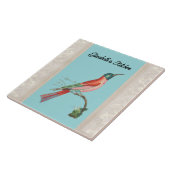 Blauer Bienenfresser mit Namen auf Aqua Fliese (Seite)