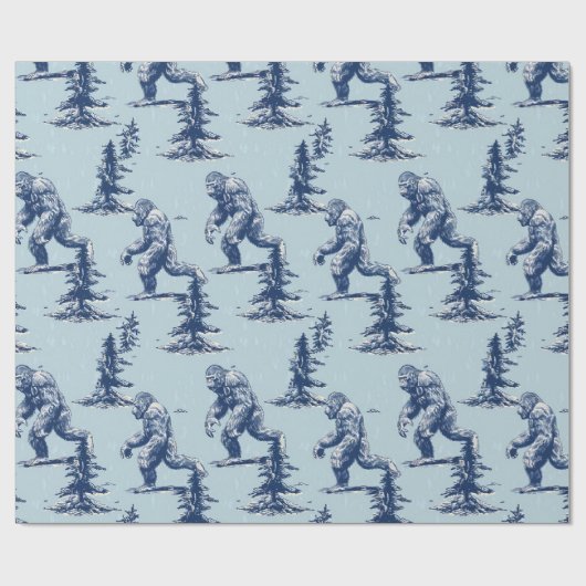 Blauer Bigfoot im Wald Geschenkpapier (Flach)