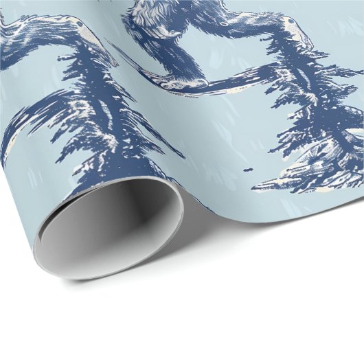 Blauer Bigfoot im Wald Geschenkpapier (Rolleneckpunkt)