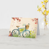 Blauer Bikerkorb für Blume und Gelbvögel Karte (Gelbe Blume)