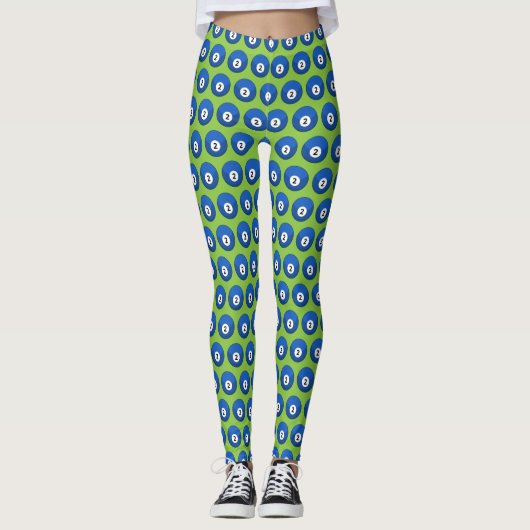 Blauer Billardball Nummer Zwei Muster Leggings (Vorderseite)