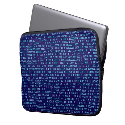 Blauer Binärkode Laptopschutzhülle (Vorderseite Links)