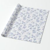 Blauer Bird & Butterfly Toile Geschenkpapier (Ungerollt)