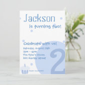 Blauer Blase Einladung, 2. Geburtstag Einladung (Stehend Vorderseite)