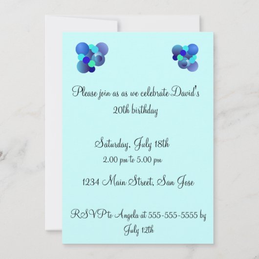 Blauer Blasen Geburtstagsparty Einladung (Rückseite)