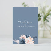 Blauer, blassrosa blumiger Hochzeitstag Dankeskarte (Stehend Vorderseite)