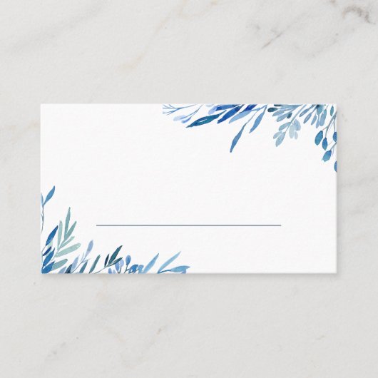 Blauer Blätter leere Platzkarte (Vorderseite)