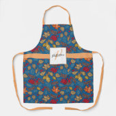 Blauer Blattleder mit Familienname Schürze (Vorderseite)