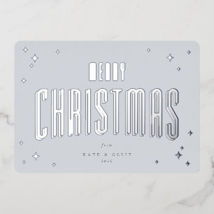 Blauer Blau Frohe Weihnachten Retro Stars flach Folien Feiertagskarte