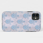 Blauer Blau und silberweißer Damast Case-Mate iPhone Hülle (Rückseite (Horizontal))