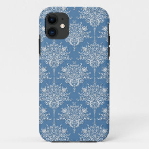 Blauer Blau und weißer Damast iPhone 11 Hülle