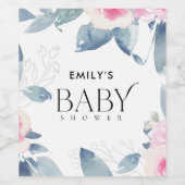 BLAUER-BLAUE-FLORALWASSERFARBE-BABY-DUSCHE WEINETIKETT (Einzelnes Label)