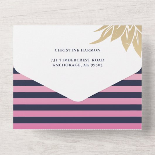 Blauer Blauer Ananas Blütendusche in blau pink All In One Einladung (Rückseite)