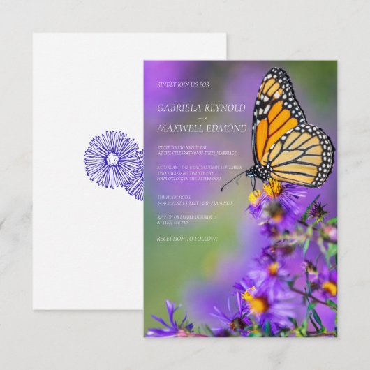 Blauer Blauer Blauer Blauer Blütenhochzeit Einladung (Vorne/Hinten)