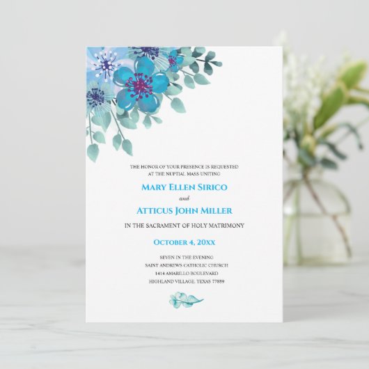 Blauer Blauer Blauer Blumenzauber Einladung (Stehend Vorderseite)