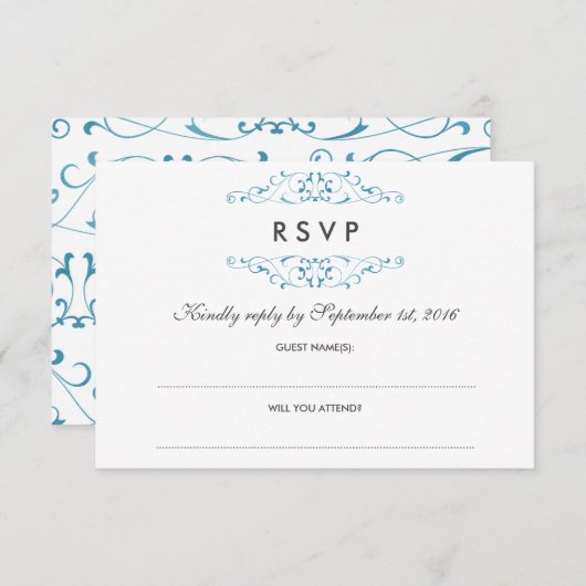 Blauer Blauer Blüh Hochzeit RSVP (Vorne/Hinten)