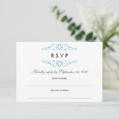 Blauer Blauer Blüh Hochzeit RSVP Karte (Stehend Vorderseite)