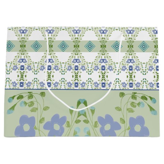 Blauer Blauer Blumen Gemustert Große Geschenktüte (Vorderseite)