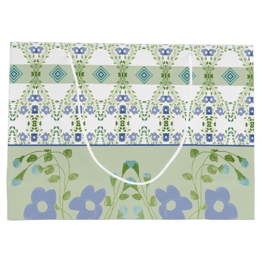 Blauer Blauer Blumen Gemustert Große Geschenktüte (Rückseite)