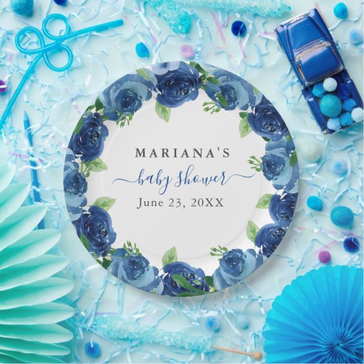 Blauer Blauer Blütenjunge Babydusche Pappteller (Party)