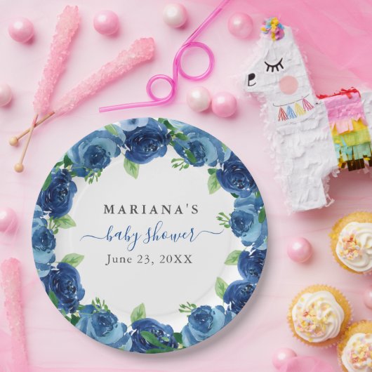 Blauer Blauer Blütenjunge Babydusche Pappteller (Party)