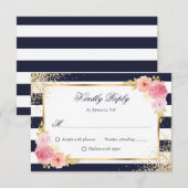 Blauer Blauer Blütenrosa Blütenhochzeit RSVP Karte (Vorne/Hinten)