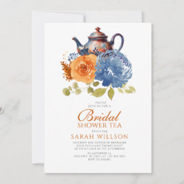 Blauer Blauer Burnt Orange Brautparty Tee Einladung