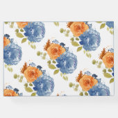 Blauer Blauer Burnt Orange Fall Floral Hochzeit Gästebuch (Rückseite)
