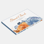 Blauer Blauer Burnt Orange Fall Floral Hochzeit Gästebuch (Ecke)