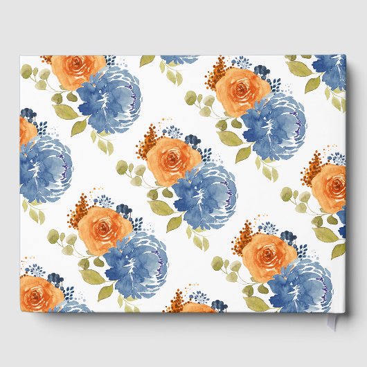 Blauer Blauer Burnt Orange Fall Floral Hochzeit Gästebuch (Rückseite)