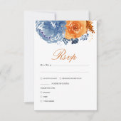 Blauer Blauer Burnt Orange Fall Floral Hochzeit RSVP Karte (Vorderseite)