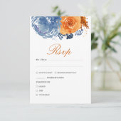 Blauer Blauer Burnt Orange Fall Floral Hochzeit RSVP Karte (Stehend Vorderseite)